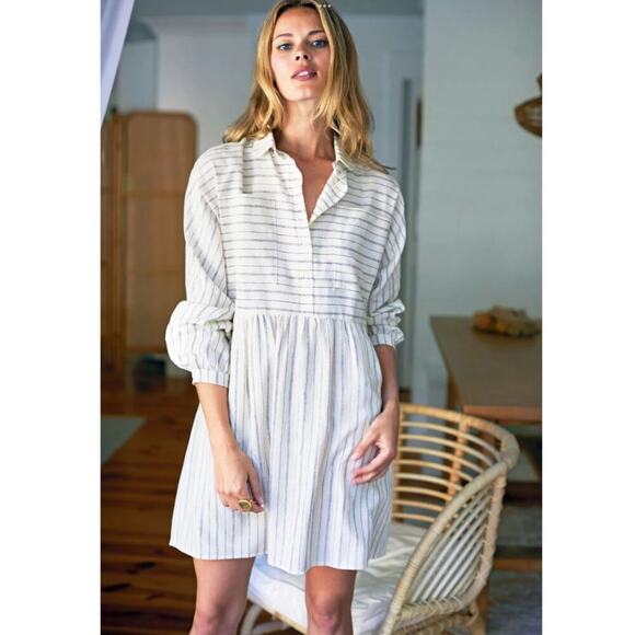 Emerson Fry Dresses & Skirts - Emerson Fry Selma Long Sleeve Dress In Ivory Hemp Stripe Organic Size Medium